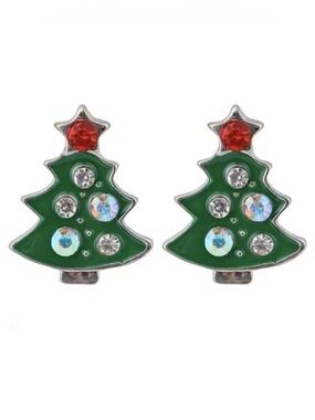 Christmas Tree Crystal Ornament Stud Earrings New